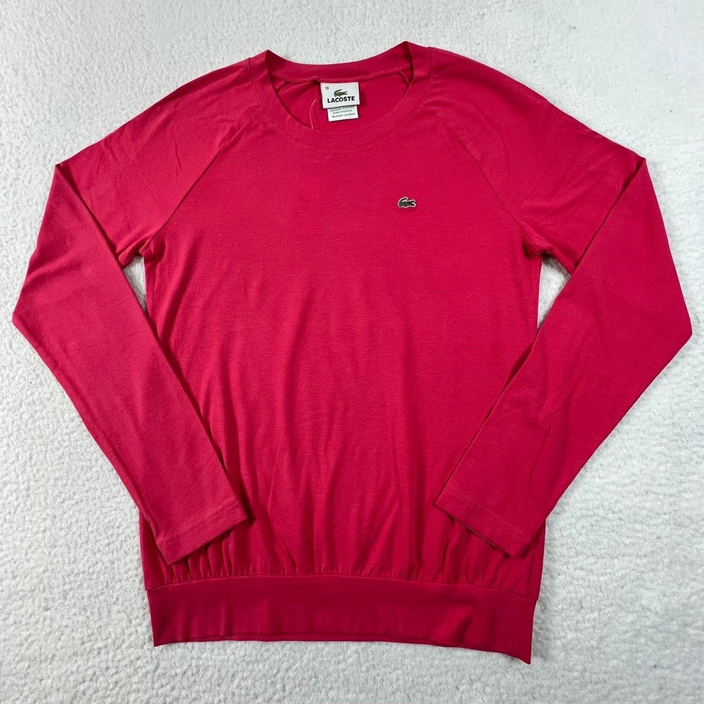 Lacoste Womens Long Sleeve Crew‎ Neck T-Shirt Deep Pink US Size M (EU/6) VTG NWT